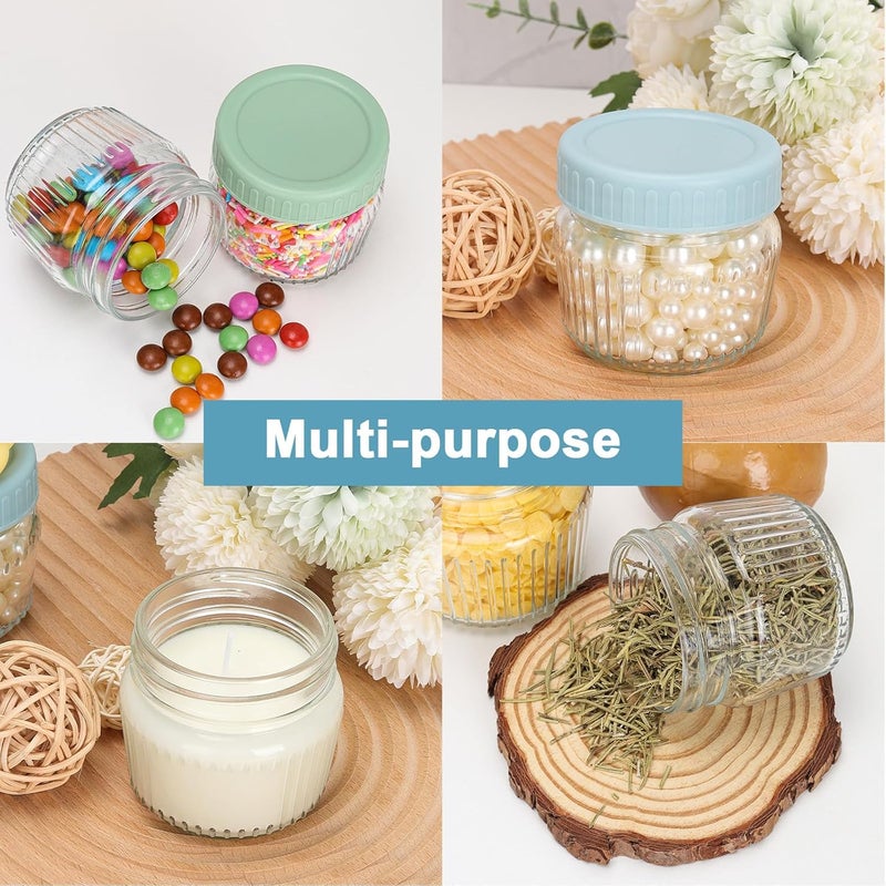 Cehomi Glass Regular Mouth Mason Jars, Mini Mason Jars 4 oz, 8 Pack Clear Glass Jars with Colorful Plastic Lids, Small Canning Jar for Spice, Jam, Honey, Jelly, Dessert - Image 4